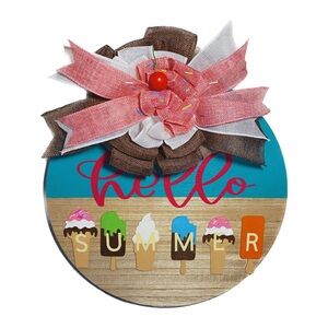 Handmade “Hello Summer” Door Hanger | Ice Cream Summer Front Door Decor
